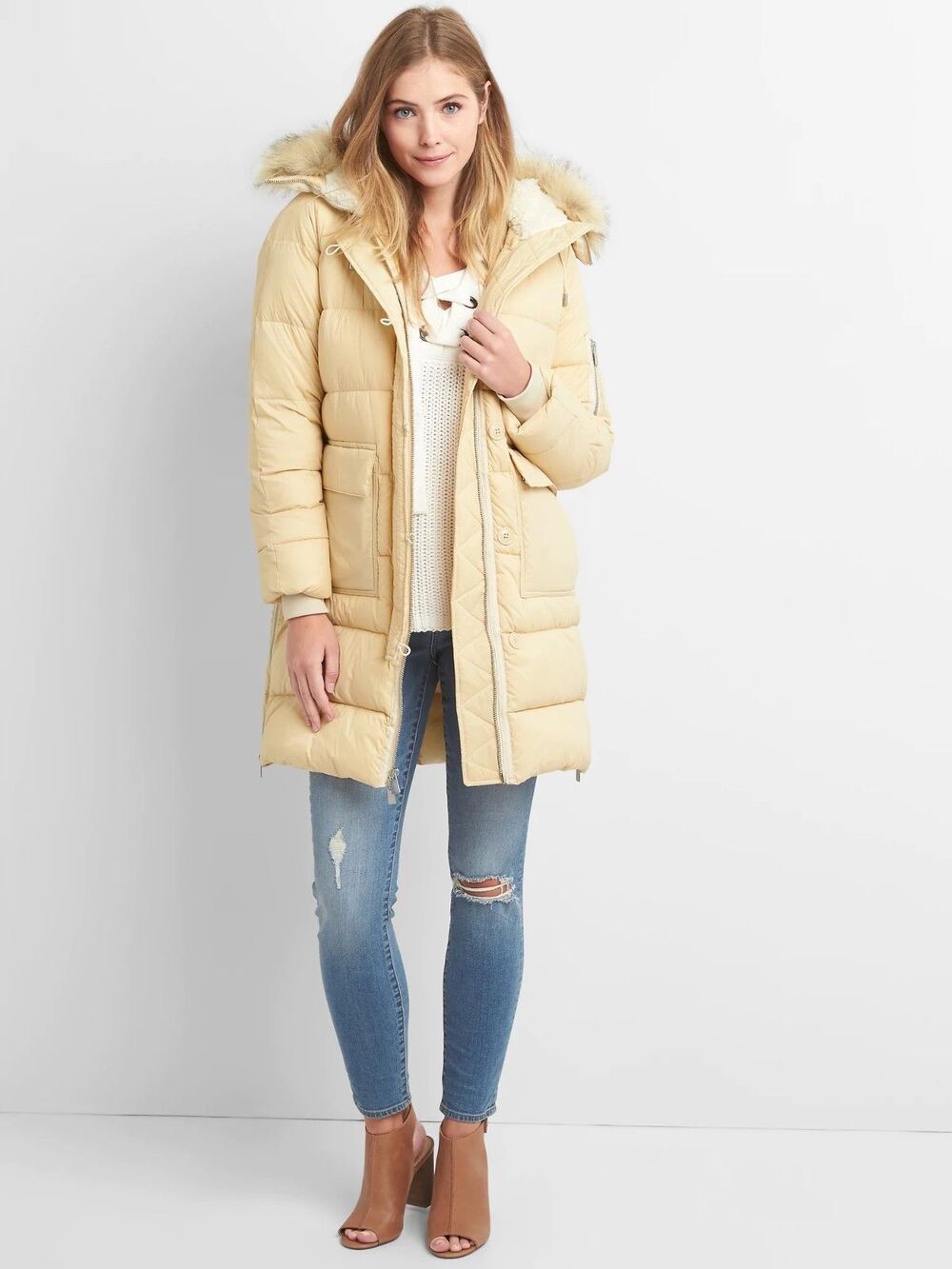 Gap ColdControl Max Utility Puffer Jacket Coat,Anchorage Cream SZ XS #122606